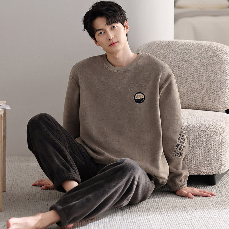 睡衣冬季男款法兰绒加厚加绒2025年新款男士珊瑚绒家居服保暖套装,淘宝优惠券,粉丝福利购,淘宝优惠卷