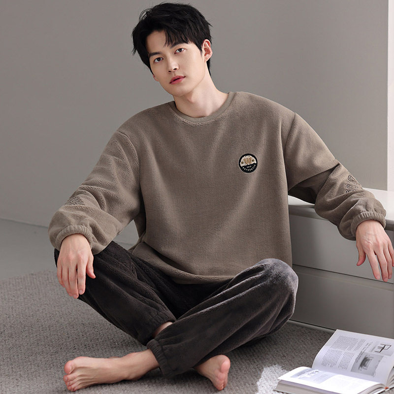 睡衣冬季男款法兰绒加厚加绒2025年新款男士珊瑚绒家居服保暖套装,淘宝优惠券,粉丝福利购,淘宝优惠卷
