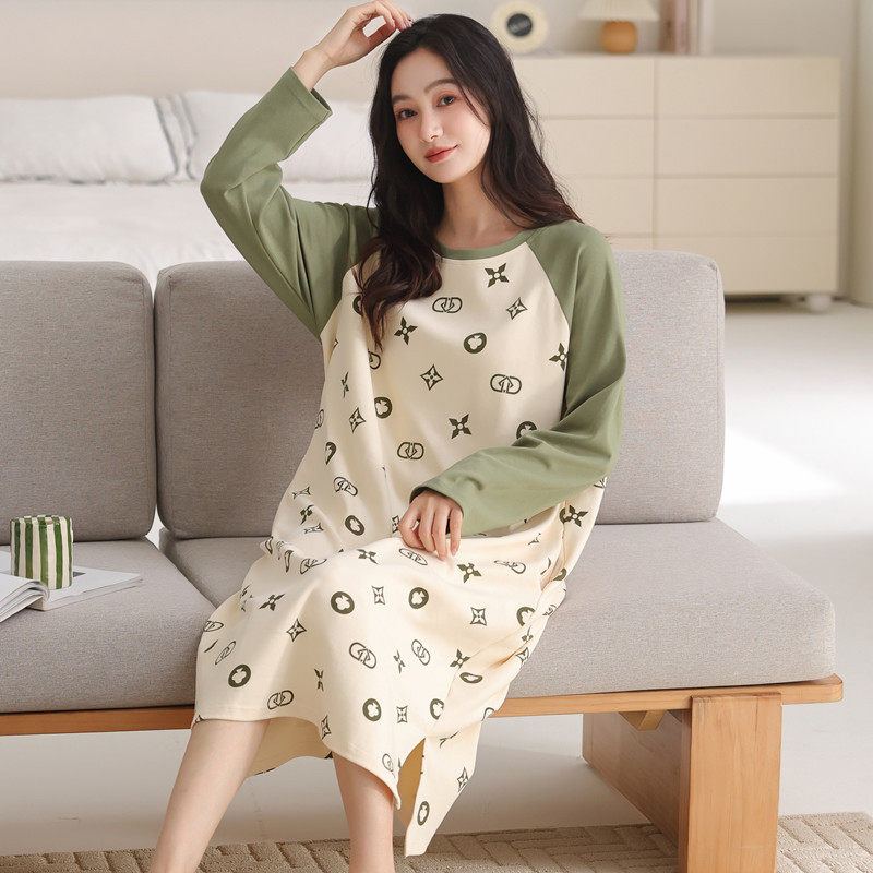 可睡裙女春秋季纯棉圆领2026年宽松简约可外穿连衣裙家居服,淘宝优惠券,粉丝福利购,淘宝优惠卷