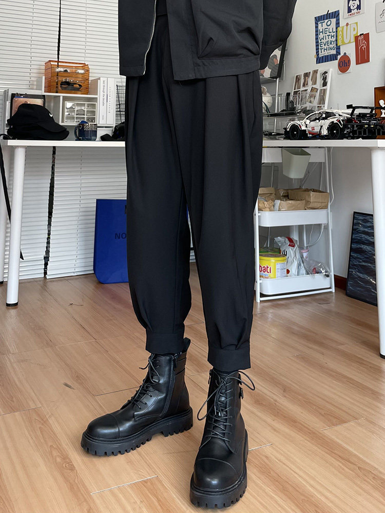 秋冬加绒九分束脚西裤搭配马丁靴的裤子男哈伦裤魔术贴痞帅休闲裤,淘宝优惠券,粉丝福利购,淘宝优惠卷