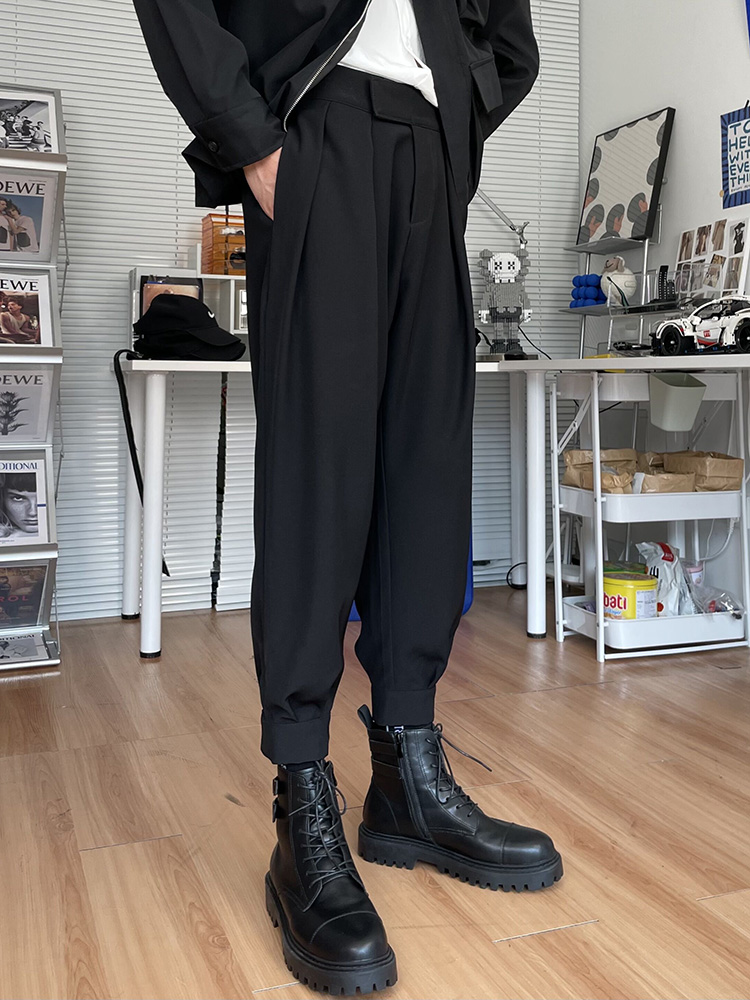 秋冬加绒九分束脚西裤搭配马丁靴的裤子男哈伦裤魔术贴痞帅休闲裤,淘宝优惠券,粉丝福利购,淘宝优惠卷