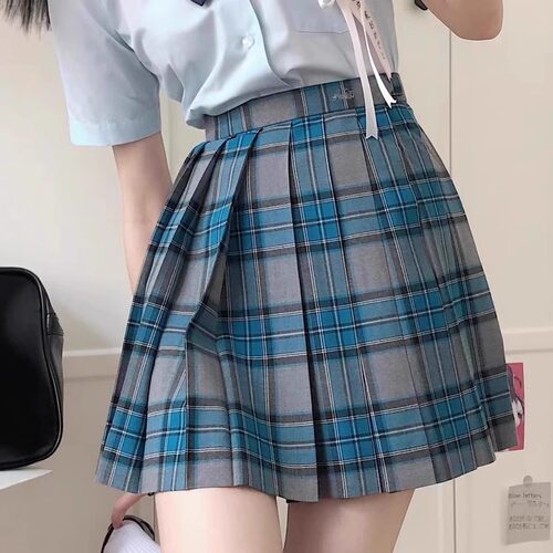 【小辣椒】学院风格纹百褶裙女高腰半身裙A字显瘦校供感日系短裙 - 图0