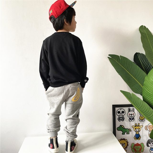 Boys and girls trendy brand monkey pure cotton sweatshirt and sweatpants suit spring and autumn sports round neck top and trousers