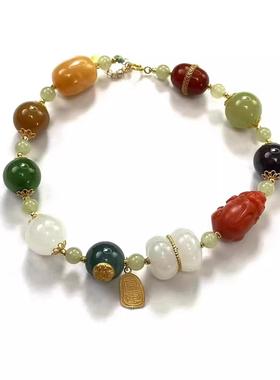 墨西哥老蜡桶珠开运牌手链