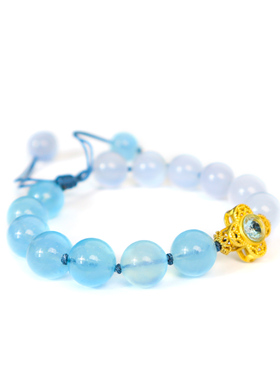 安伯曼蓝玉髓四叶草镂空托帕石海蓝宝圆珠编织抽拉手链10mm左右