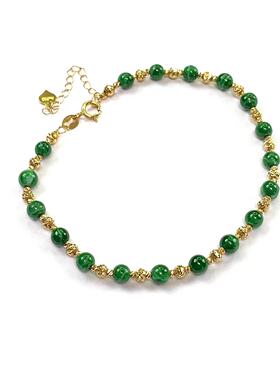 安伯曼翡翠正浓阳绿圆珠18K金切面豆豆满天星手链3-4mm