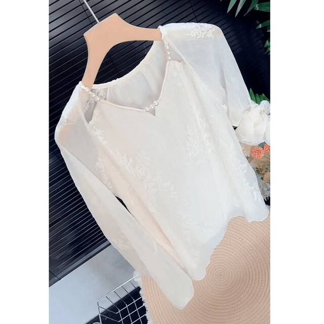 ເນື້ອຜ້າຂອງຝຣັ່ງ pleated embroidered chiffon shirt super fairy top