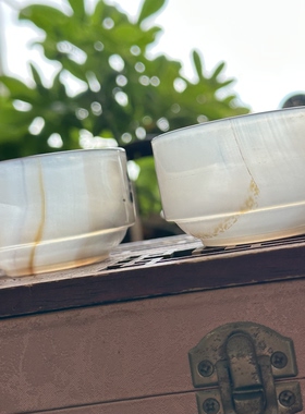 天然马料同料一对玛瑙高底草花茶杯水墨流线白云茶具摆件观赏对杯