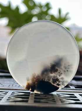 天然马料海洋玉髓白冰水墨草花大树风景意境景观玛瑙圆牌吊坠挂件