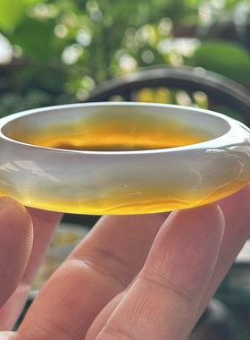 天然高冰黄冰冰透玛瑙手镯起黄光冰感渐变金山景观镯59口径