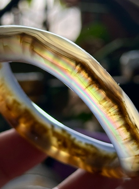 天然巴玉水墨刺景流畅随型满圈七彩彩虹光虹膜玛瑙长城山景手镯57