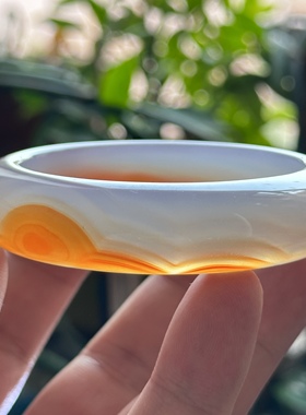 天然巴西俏色红山景缠丝七彩极光彩虹光虹膜玛瑙手镯日出景观55口