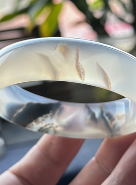 云臻阁天然海洋玉髓草花意境风景山景玛瑙手镯水墨象形鱼58口径