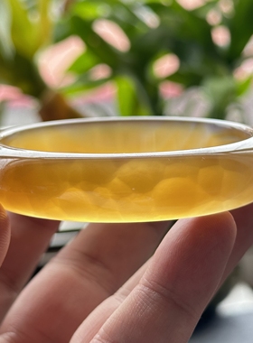 云臻阁天然黄冰闪丝高冰彩虹象形纹理玛瑙手镯鳞片冰透荧光61口径