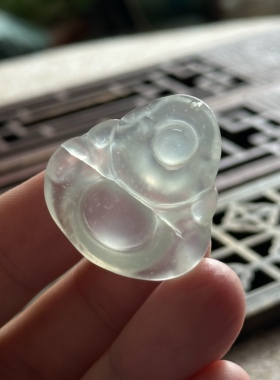 天然高冰种青绿冰飘玛瑙手工雕刻乐佛佛公吊坠冰透饱满一线飘雪