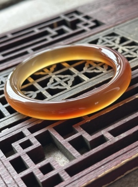天然巴西冰红俏色黄冰玛瑙手镯圆条高冰渐变刚冰透胖条镯子57口径