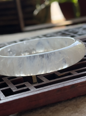 天然白水晶手镯高冰透玛瑙共生白月光冰花白冰玉髓手镯54口径