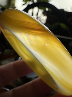 天然巴玉黄冰黄油玛瑙金丝七彩极光炫彩彩虹光虹膜玛瑙手镯55口径