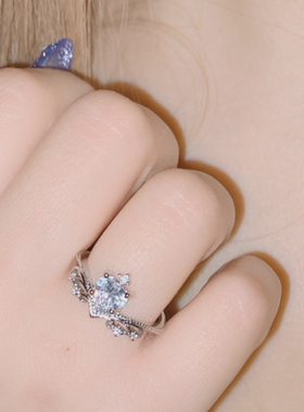 甜美公主皇冠婚戒 镀18K金 璀璨锆钻蕾丝花纹高级感指环