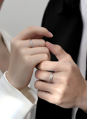 实拍情侣戒指网红小众设计925纯银对戒情人节礼物2022年款