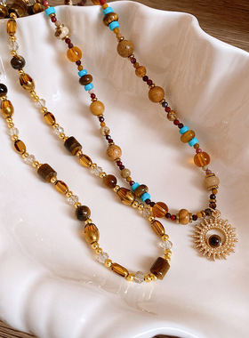 波西米亚贝珠绿松石串珠珍珠项链配饰女轻奢小众锁骨链高级感项饰