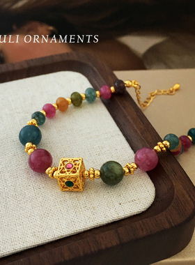 个性国潮新中式撞色串珠手链小众天然石设计手串高级感手饰品2810