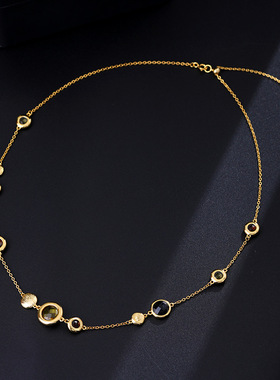 《高版本不掉色-18k金厚度0.06mm+电泳+抛数++4》彩色水晶项链