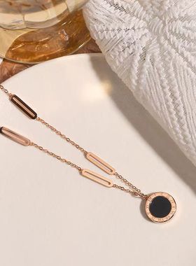 钛钢别针罗马数字黑白项链卫衣新款时尚百搭高级感18K锁骨毛衣链