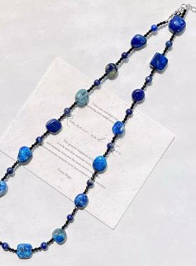 高品质天然青金石满天星锁骨链项链