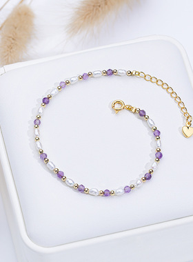 淡水米形珍珠切面天然石手链手串尖晶石水晶设计高级感ins风饰品