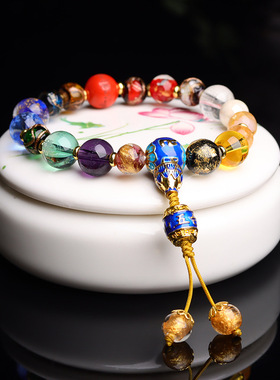 景区香灰琉璃香灰瓷手链金箔糖心半塘玛瑙水晶心经十八籽多宝