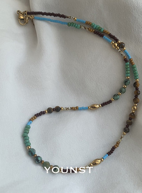 法式复古天然石项链女秋冬轻奢小众锁骨链设计串珠高级感颈链饰品