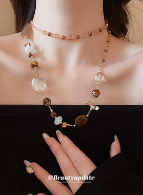 美拉德汉白玉玛瑙款串珠项链轻奢高级感毛衣链秋冬时尚气质饰品女