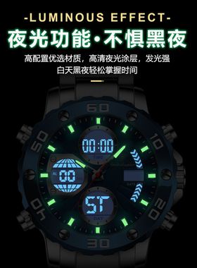 瑞士品牌新款双显电子表男士多功能夜光表Men's electronic watch