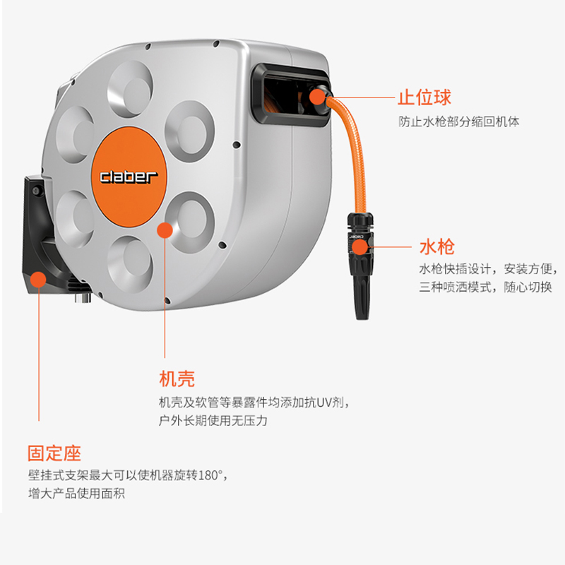 嘉霸自动回收水管车浇花收纳架花园浇水用伸缩水管神器卷管器收管-图1