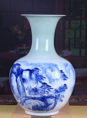 陶瓷装饰花瓶摆件手绘松鹤延年大号赏瓶落地大花瓶家居饰品花插