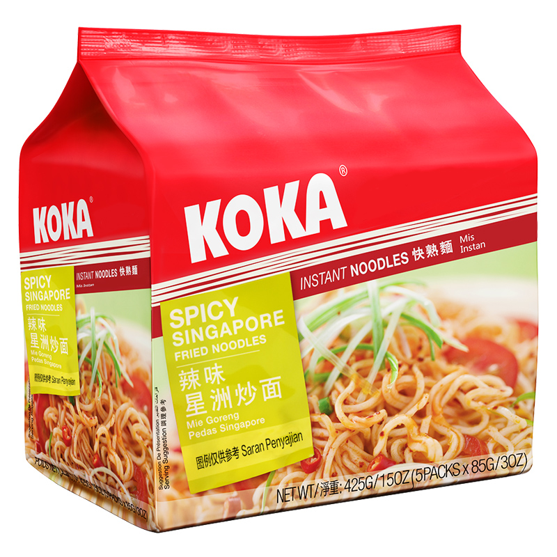 新加坡进口方便面 KOKA黑椒蟹肉袋装网红泡面速食代餐汤面85g*5包 - 图3