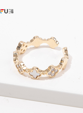 三福休闲彩闪指环单个 时尚个性设计感小众首饰配饰戒指844339