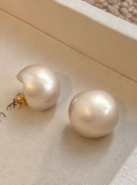S925纯银针咬口珍珠耳环女2026新款简约高级感耳钉气质秋冬耳饰品