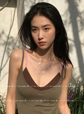 合金项链女港风金色十字架叠戴项链复古双层锁骨链日常百搭颈链