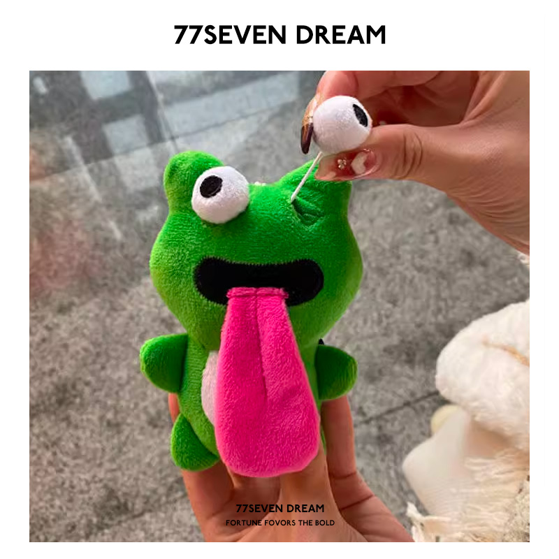 吐舌磁吸青蛙情侣钥匙扣亲嘴小绿蛙舌头贴贴眼珠抽拉玩偶挂件礼物-图3