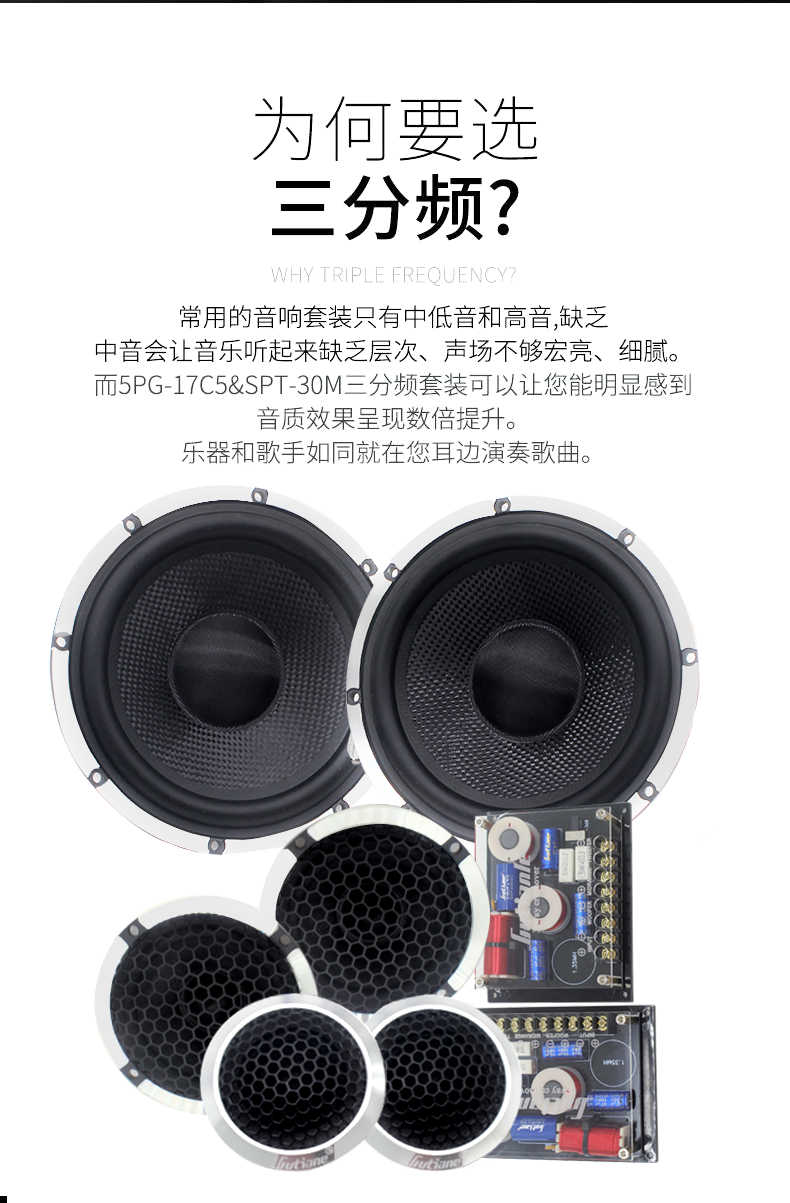 车载汽车音响改装套装喇叭扬声器6.5寸三分频高中低音套装喇叭-图2