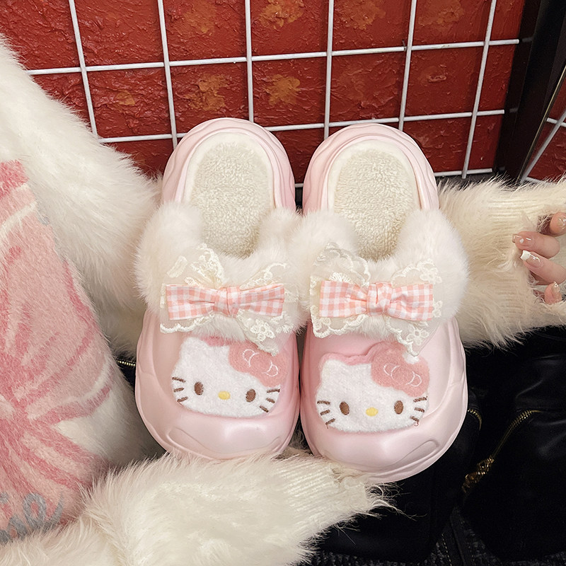 两穿可拆卸~！草莓kt猫ins可爱包跟棉鞋女厚底外穿增高保暖棉拖,淘宝优惠券,粉丝福利购,淘宝优惠卷