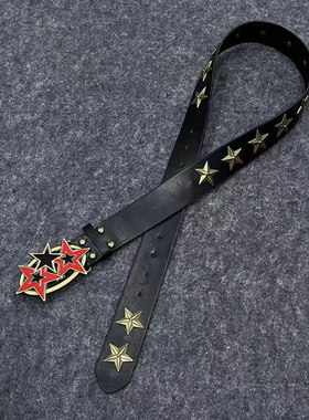 小心袖口朋克铆钉十五星古铜独孤皮带金属重工街头中古腰带afaaa