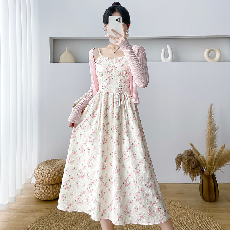 夏季短袖新款雪纺仙气姐妹连衣裙小清新吊带裙披肩裙子套装裙女