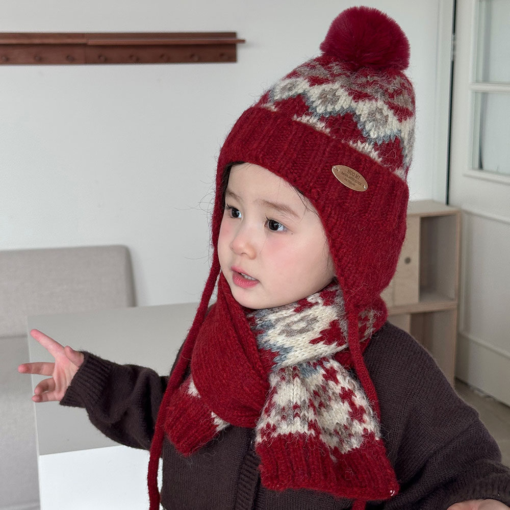 儿童帽子冬季韩版男女童时尚保暖围巾套装针织毛线帽宝宝护耳帽潮,淘宝优惠券,粉丝福利购,淘宝优惠卷