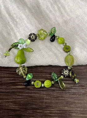 新款绿色串珠自然植物系设计手链手串小众高级感森系项链戒指女潮