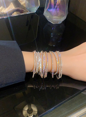 满钻手链女网球链排钻锆石人工钻石全钻碎钻爆闪轻奢小众精致手串