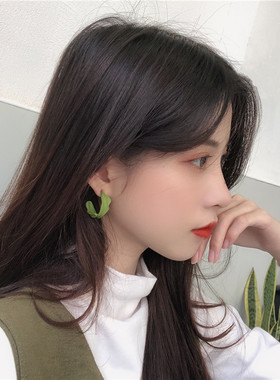 s925银针抹茶绿色滴釉女网红同款