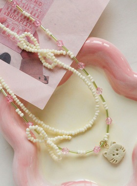 女蝴蝶结猫咪叠戴锁骨链